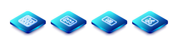 设置等距线音乐播放列表、倒带按钮、暂停和或视频编辑图标。向量图片下载