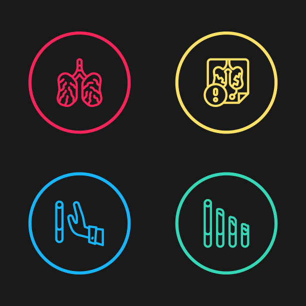 设置戒烟、吸烟、疾病肺和图标。向量图片下载
