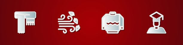 设置冬季围巾，风天气，毛衣和毕业和毕业帽图标。向量图片下载