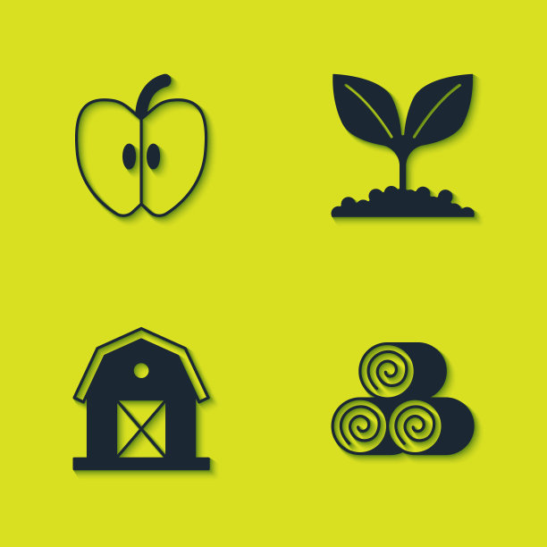 设置苹果，干草卷，农场和植物图标。向量图片下载