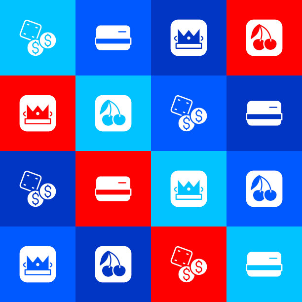 设置游戏骰子，信用卡，国王玩和老虎机樱桃图标。向量图片下载