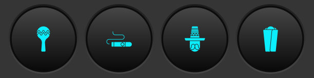 设置沙球，雪茄，墨西哥男子宽边帽和墨西哥卷饼的图标。向量图片下载