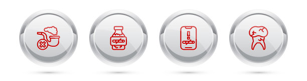 烟筒带烟，尼古丁口香糖水泡包，禁止吸烟，防止蛀牙。银圈按钮。向量图片下载