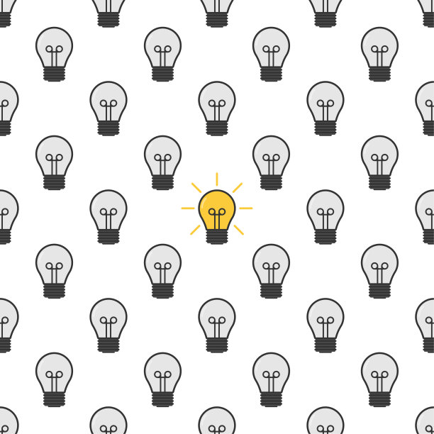 卡通灯。灯泡灯图标-想法标志，解决方案。电,闪闪发光。灯泡线图标矢量。图片下载