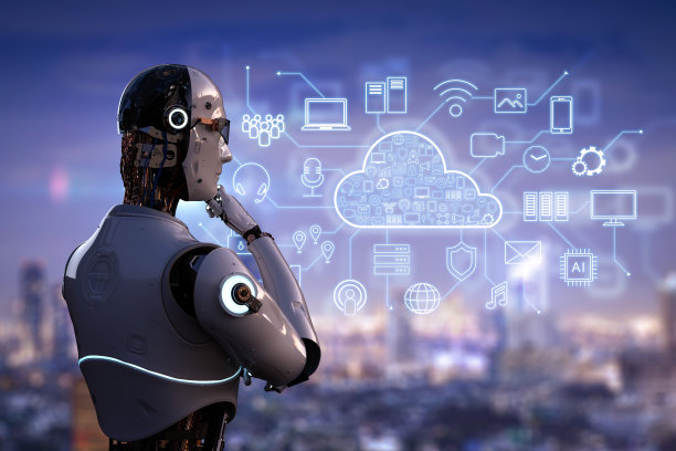 云计算技术与机器人配合使用云图标图形图片下载