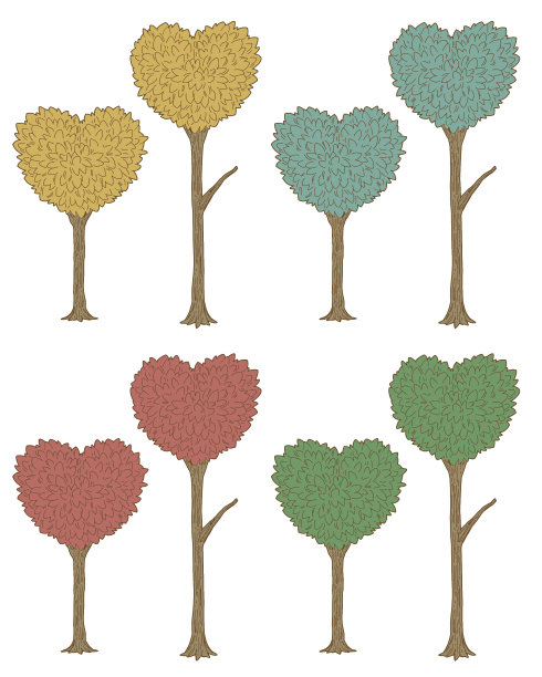 一棵心形的树。彩色插图。图片下载