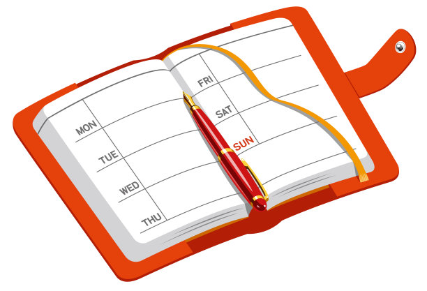 白色背景下打开日记本和钢笔图片下载