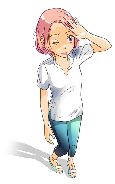 美丽的女人插图，站着并举起她的手，以阻挡明亮的眩光和阳光在夏天的一天。图片下载