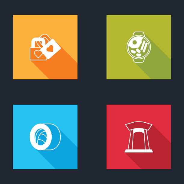 集锁与心，拉面，寿司和韩国门图标。向量图片下载