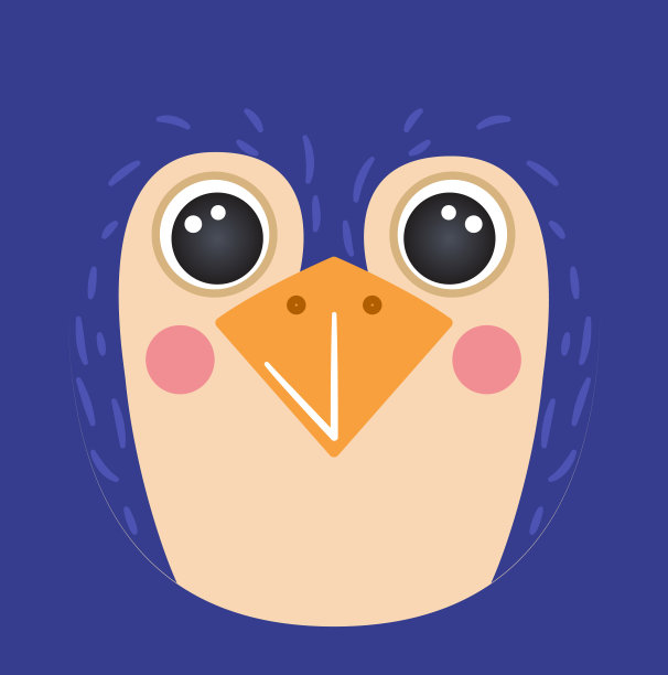 可爱的企鹅人像方形笑脸头卡通圆形北极鸟动物脸，孤立矢量图标插图。平面简单的手绘儿童海报，UI应用程序，t恤，婴儿衣服图片下载