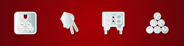 设置锦标赛支架，棒球手套，机械记分板和图标。向量图片下载