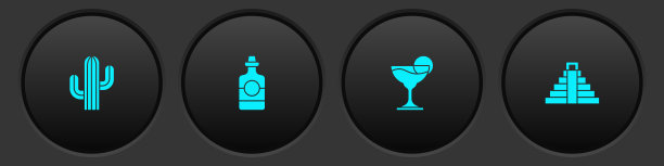 设置仙人掌，龙舌兰瓶，玛格丽塔鸡尾酒和奇琴伊察在玛雅图标。向量图片下载
