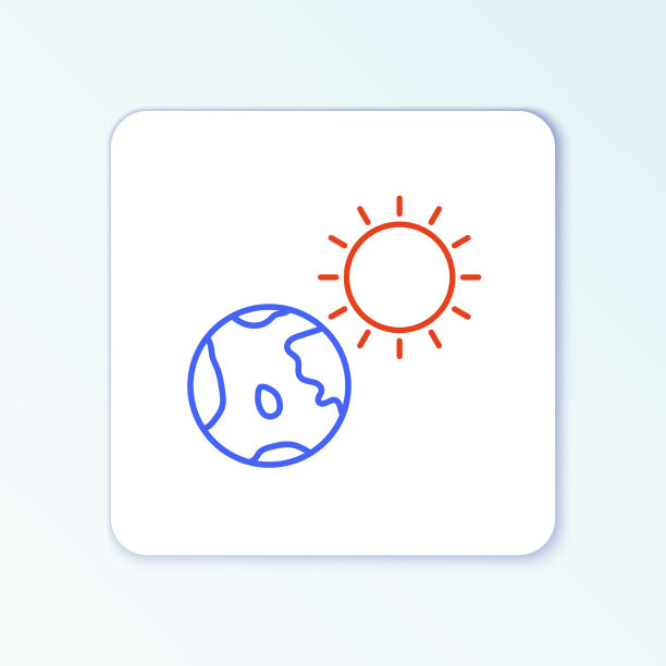 线地球仪和太阳图标孤立在白色上图片下载