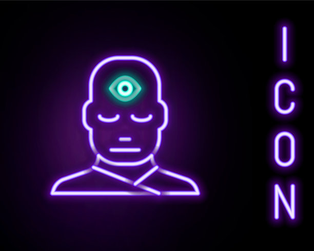 发光的霓虹灯线人与第三眼图标孤立图片下载