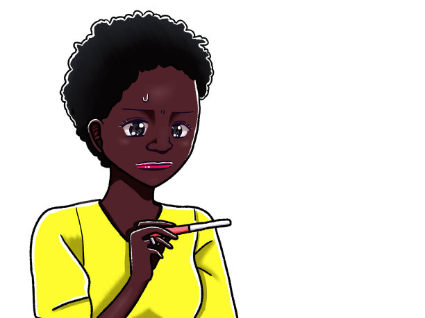 这位女士紧张地做了怀孕测试。图片下载