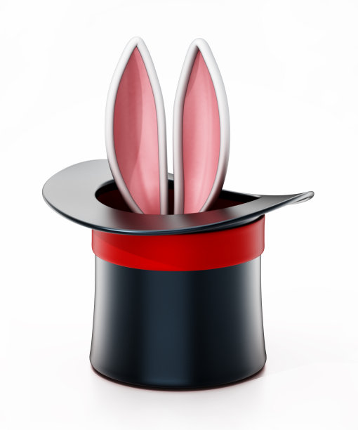 魔术师的大礼帽和兔子耳朵隔离在白色上图片下载
