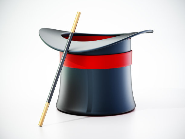 魔术师的大礼帽和魔杖孤立在白色图片下载