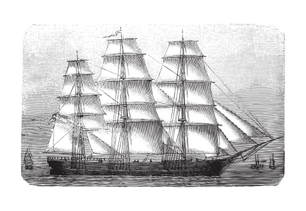 旧帆船-复古插图图片下载