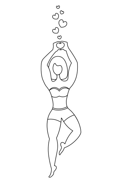 年轻女子和心的象征。草图。爱的手势。女孩把手掌交叉放在胸前。矢量插图。图片下载