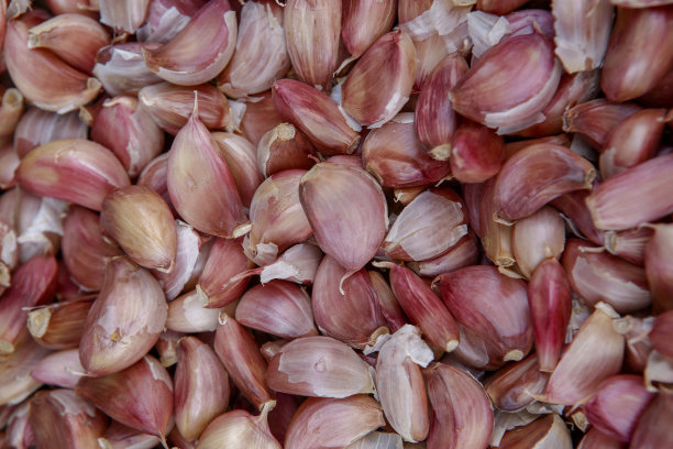 一串未剥皮的大蒜的特写图片下载
