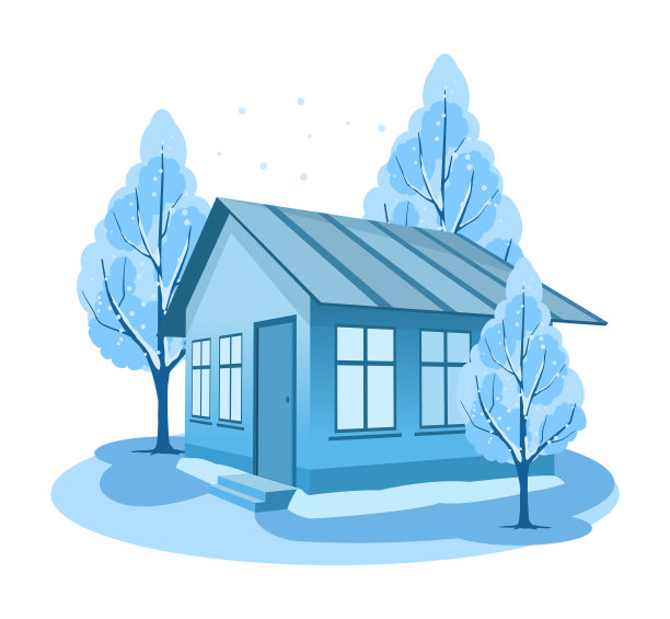 冬天的风景。树木环绕的房子图片下载