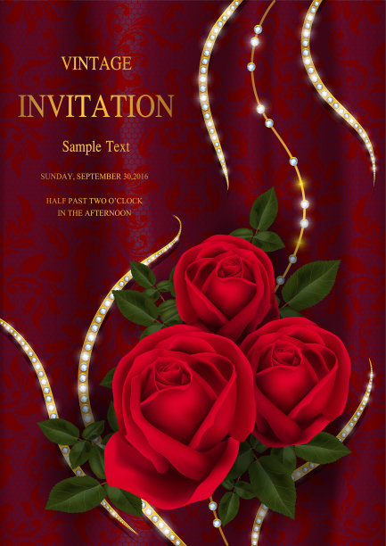 美丽的婚礼邀请卡模板设计，与花和叶子图片下载