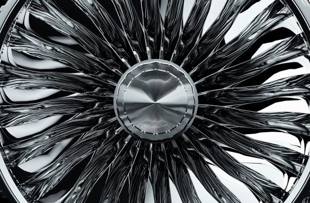 在纯背景上隔离的涡轮风扇引擎部分的3D渲染。图片下载