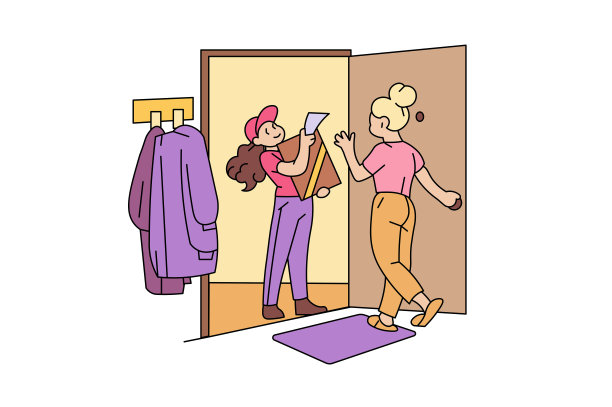 快递把包裹送到女士的门口图片下载
