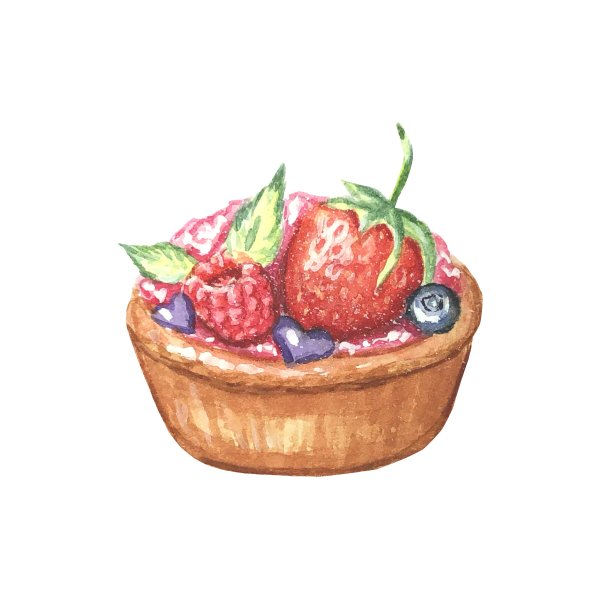 水彩甜点，与浆果、草莓、蓝莓和覆盆子一起烘烤图片下载