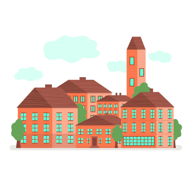 景观城市住宅正面矢量插图。图片下载