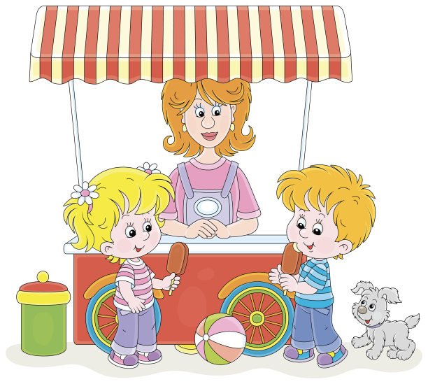 快乐的孩子们吃着巧克力冰淇淋图片下载