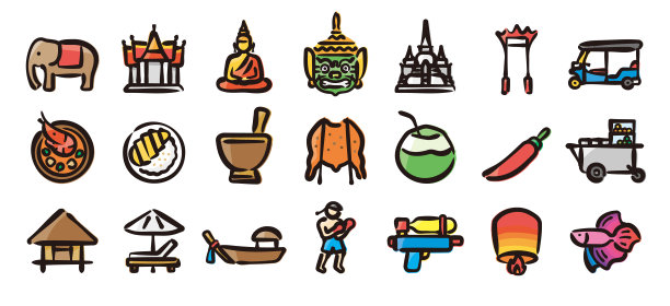 泰国图标设置为图形(手绘彩色版本)图片下载