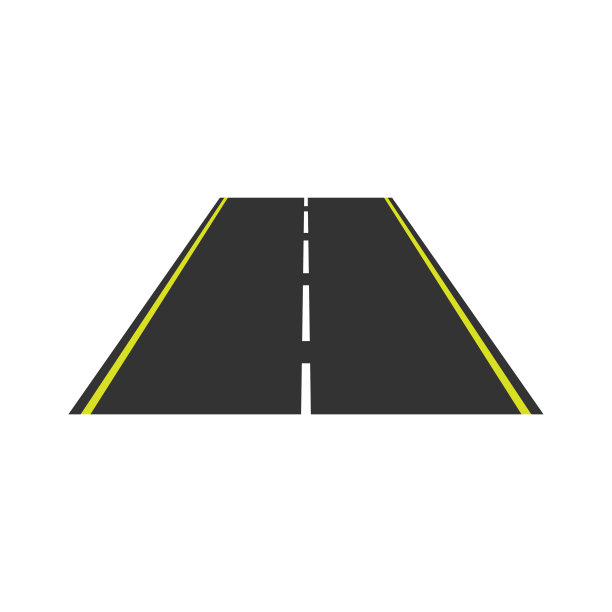 路图标。带标记的沥青公路。视角。彩色剪影。前视图。向量简单的平面图形说明。白色背景上的孤立物体。隔离。图片下载