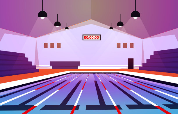 游泳池、运动场、泳道运动比赛平面设计插图图片下载