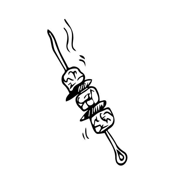 涂鸦烧烤在串插图在矢量。手绘烧烤在串图标在矢量。涂鸦在向量的烤肉串插图。图片下载