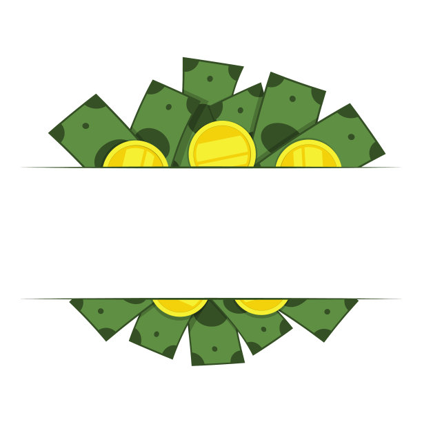 钱框架。钞票和硬币的顶部和底部边界，文字的空间。矢量插图，平面卡通色彩最小的设计，孤立的白色背景，eps 10。图片下载