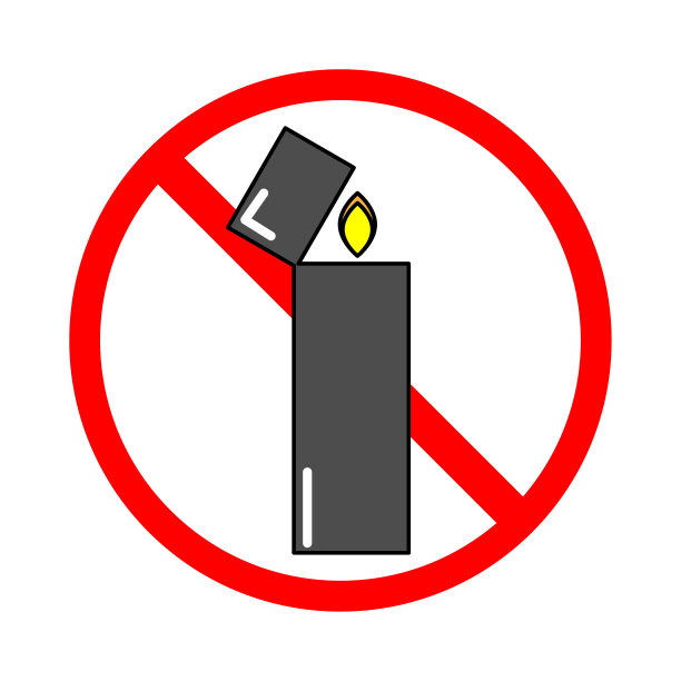 没有打火机图标。禁止吸烟。火象星座。红色圆圈。禁止元素。矢量插图。股票的形象。图片下载