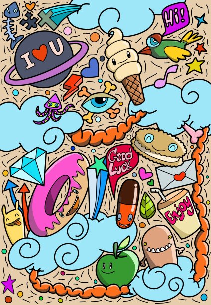 卡通可爱的怪物，怪物派对卡设计插图，手绘。图片下载