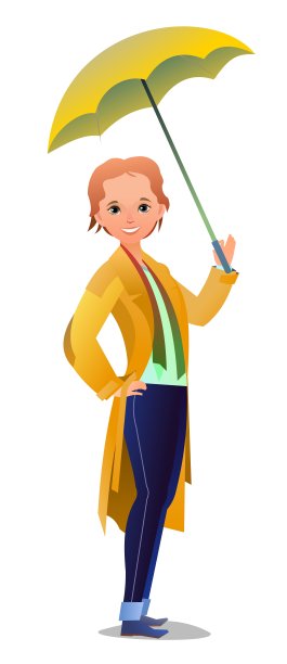 穿着秋斗篷的小女孩。少年在雨中穿暖和的衣服。开朗的人。站立姿势。漫画风格的平面设计。单个的字符。插图孤立在白色背景上。向量图片下载