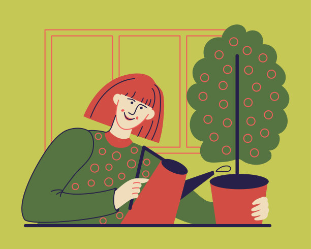 在自家花园里照料室内植物的女孩。女人花浇水。图片下载