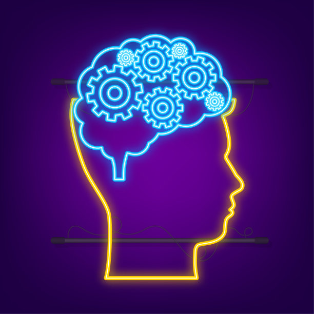 抽象图标剪影男子头部齿轮在光背景。心理健康的概念。经营理念。孤立的向量。图片下载