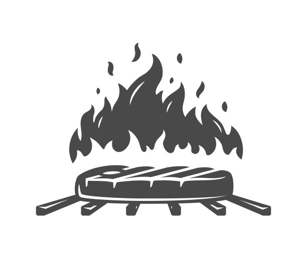 烧烤桩和火孤立在白色背景上图片下载