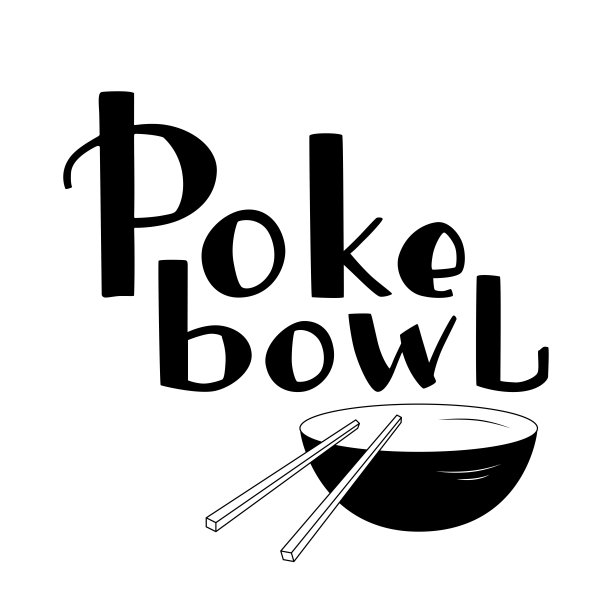 Poke bowl手写标志标志和插图夏威夷美食。图片下载