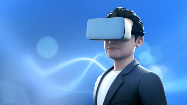 年轻人戴着VR头显体验3D虚拟现实。图片下载