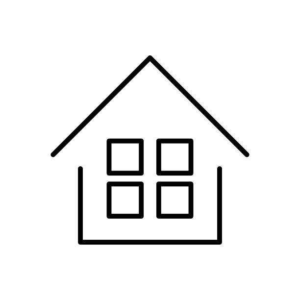 有四个窗户的房子的图标。向量。图片下载