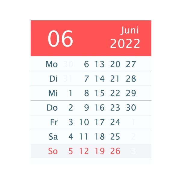 2022年6月日历。德国版本图片下载