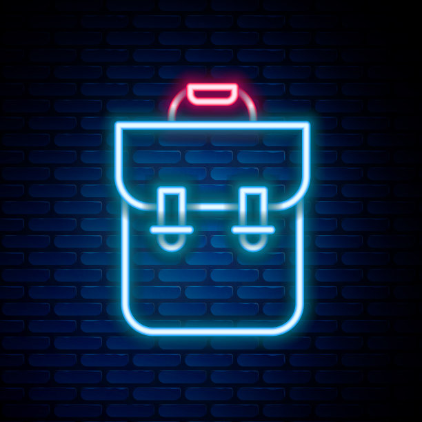 发光的霓虹灯线学校背包图标孤立上图片下载