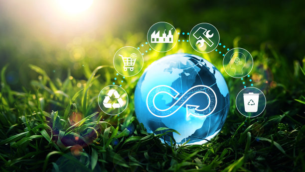 循环经济概念。能源消耗和二氧化碳排放不断增加。尽可能地共享、再利用、修复、翻新和回收现有的材料和产品。图片下载