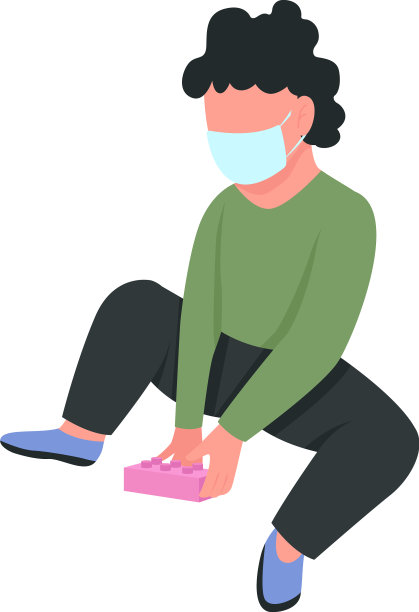 戴医用口罩的孩子玩平板颜色的玩具图片下载