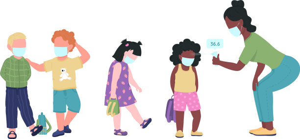 幼儿教师在活动期间检查幼儿体温图片下载